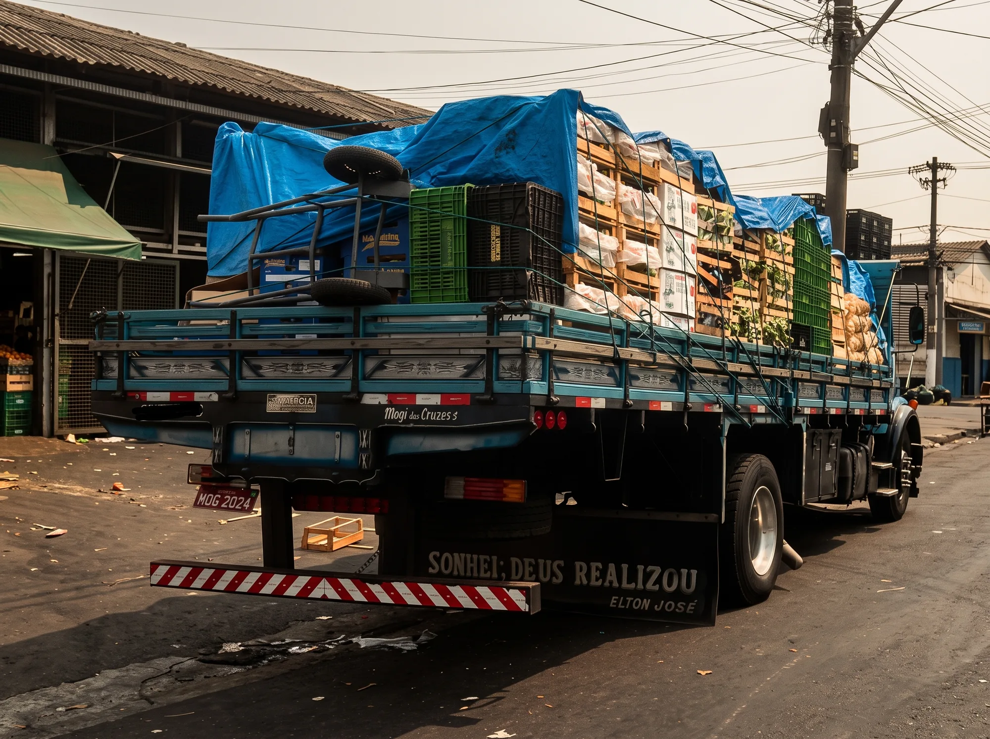 Caminhão carregado da EJP Hortifruti pronto para a rota de entrega, em Mogi das Cruzes